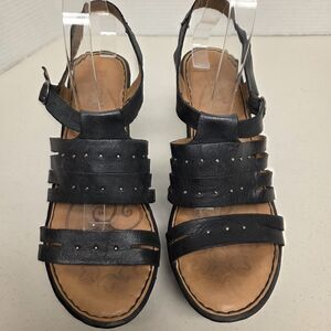 Born Women Size 10 / 42 Black Leather Platform Wedge Sandals Comfort  Shoes Stud
